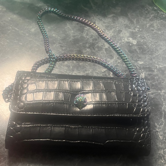 Kurt Geiger Black Croc-Embossed Clutch with Iridescent Chain NWOT - Picture 1 of 7